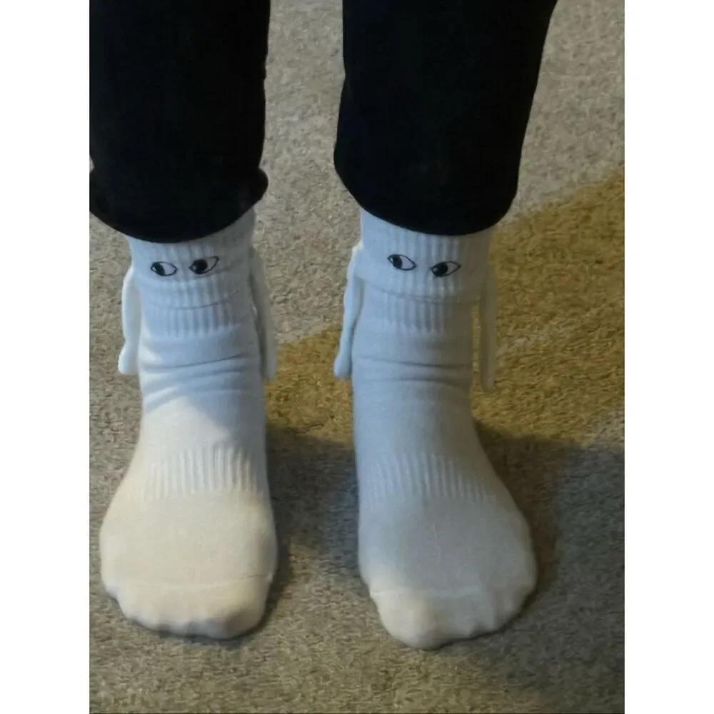 Two Pairs of eyes and ears or hands ladies white socks size 7-9
